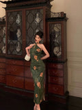 Niulatu Sheath Halter Green Slit Prom Dresses Birthday Outfits Evening Gown SD1085