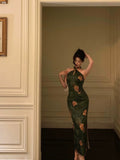 Niulatu Sheath Halter Green Slit Prom Dresses Birthday Outfits Evening Gown SD1085