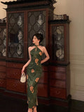 Niulatu Sheath Halter Green Slit Prom Dresses Birthday Outfits Evening Gown SD1085