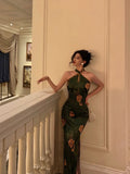 Niulatu Sheath Halter Green Slit Prom Dresses Birthday Outfits Evening Gown SD1085