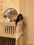 Niulatu Sheath Spaghetti Straps Ivory Chiffon Prom Dresses Birthday Outfits Evening Gown SD1087