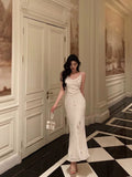 Niulatu Sheath Spaghetti Straps Ivory Chiffon Prom Dresses Birthday Outfits Evening Gown SD1087