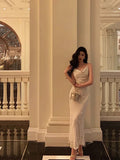 Niulatu Sheath Spaghetti Straps Ivory Chiffon Prom Dresses Birthday Outfits Evening Gown SD1087