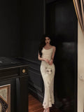Niulatu Sheath Spaghetti Straps Ivory Chiffon Prom Dresses Birthday Outfits Evening Gown SD1087