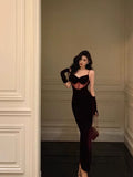 Niulatu Mermaid Spaghetti Straps Date Night Dress Burgundy Velvet Long Prom Dresses Birthday Outfits SD1088