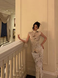Niulatu Sheath High Neckline Velvet Flora Prom Dresses Birthday Outfits Evening Gown SD1090