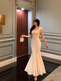 Niulatu Mermaid Straps Date Night Dress White Lace Long Prom Dresses Birthday Outfits SD1092