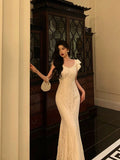 Niulatu Mermaid Straps Date Night Dress White Lace Long Prom Dresses Birthday Outfits SD1092