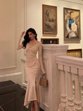 Niulatu Mermaid Long Sleeves Ivory Slit Prom Dresses Birthday Outfits Evening Gown SD1095