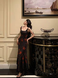 Niulatu Sheath Straps Black Floral Prom Dresses Birthday Outfits Evening Gown SD1096