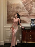 Niulatu Mermaid Spaghetti Straps Pink Floral Date Night Dress Prom Dresses Birthday Outfits SD1097