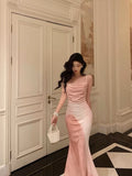Niulatu Mermaid Spaghetti Straps Pink Floral Date Night Dress Prom Dresses Birthday Outfits SD1097