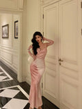 Niulatu Mermaid Spaghetti Straps Pink Floral Date Night Dress Prom Dresses Birthday Outfits SD1097