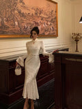 Niulatu Mermaid High Neckline Ivory Satin Date Night Dress Prom Dresses Birthday Outfits SD1098
