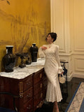 Niulatu Mermaid High Neckline Ivory Satin Date Night Dress Prom Dresses Birthday Outfits SD1098