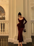 Niulatu Mermaid Halter Burgundy Date Night Dress Prom Dresses Birthday Outfits SD1099