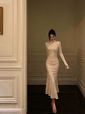 Niulatu Mermaid High Neckline Ivory Date Night Dress Prom Dresses Birthday Outfits SD1101