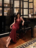 Niulatu Mermaid V Neckline Burgundy Date Night Dress Lace Prom Dresses Birthday Outfits SD1102