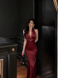Niulatu Mermaid V Neckline Burgundy Date Night Dress Lace Prom Dresses Birthday Outfits SD1102