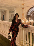 Niulatu Sheath V Neckline Pink Floral Date Night Dress Long Prom Dresses Birthday Outfits SD1103