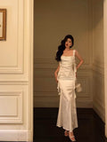 Niulatu Mermaid Straps White Date Night Dress Lace Prom Dresses Birthday Outfits SD1104