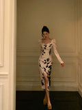 Niulatu Sheath Sweetheart Floral Satin Prom Dresses Birthday Outfits Evening Gown SD1107