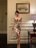 Niulatu Sheath Sweetheart Floral Satin Prom Dresses Birthday Outfits Evening Gown SD1107