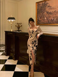 Niulatu Sheath Sweetheart Floral Satin Prom Dresses Birthday Outfits Evening Gown SD1107