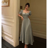 Niulatu A Line Sweetheart Blue Satin Prom Dresses Birthday Outfits Evening Gown SD1109