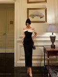 Niulatu Mermaid Off The Shoulder Black Date Night Dress Prom Dresses Birthday Outfits SD1114