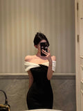 Niulatu Mermaid Off The Shoulder Black Date Night Dress Prom Dresses Birthday Outfits SD1114