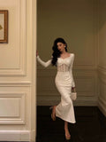 Niulatu Sheath Long Sleeves White Prom Dresses Birthday Outfits Evening Gown SD1116