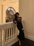 Niulatu Mermaid Black Lace Date Night Dress Long Prom Dresses Birthday Outfits SD1117