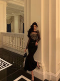 Niulatu Mermaid Black Lace Date Night Dress Long Prom Dresses Birthday Outfits SD1117