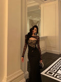 Niulatu Mermaid Black Lace Date Night Dress Long Prom Dresses Birthday Outfits SD1117