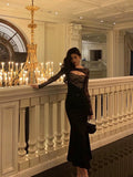 Niulatu Mermaid Black Lace Date Night Dress Long Prom Dresses Birthday Outfits SD1117