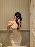 Niulatu Sheath Straps Floral Satin Prom Dresses Birthday Outfits Evening Gown SD1119