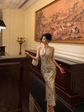 Niulatu Sheath Straps Halter Floral Satin Prom Dresses Birthday Outfits Evening Gown SD1120