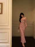 Niulatu Mermaid Spaghetti Straps Pink Floral Date Night Dress Long Prom Dresses Birthday Outfits SD1121