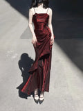 Niulatu A line Spaghetti Straps Christmas Dress Burgundy Birthday Dresses Birthday Outfits SD1127