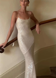 Niulatu Mermaid Spaghetti Straps Floor-length Sequin Evening Dress Prom Dresses SD2054