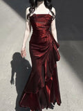 Niulatu A line Spaghetti Straps Christmas Dress Burgundy Birthday Dresses Birthday Outfits SD1127