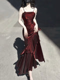 Niulatu A line Spaghetti Straps Christmas Dress Burgundy Birthday Dresses Birthday Outfits SD1127