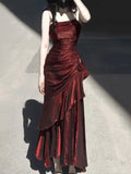 Niulatu A line Spaghetti Straps Christmas Dress Burgundy Birthday Dresses Birthday Outfits SD1127