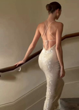 Niulatu Mermaid Spaghetti Straps Floor-length Sequin Evening Dress Prom Dresses SD2054