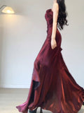 Niulatu A line Spaghetti Straps Christmas Dress Burgundy Birthday Dresses Birthday Outfits SD1128