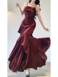 Niulatu A line Spaghetti Straps Christmas Dress Burgundy Birthday Dresses Birthday Outfits SD1128