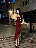 Niulatu High Low Spaghetti Straps Lolita Dress Christmas Dress Burgundy Birthday Dresses SD1129