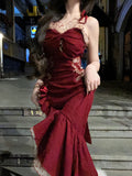 Niulatu High Low Spaghetti Straps Lolita Dress Christmas Dress Burgundy Birthday Dresses SD1129