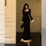 Niulatu Mermaid Square Neckline Black Prom Dresses Birthday Outfits Evening Gowns SD1132